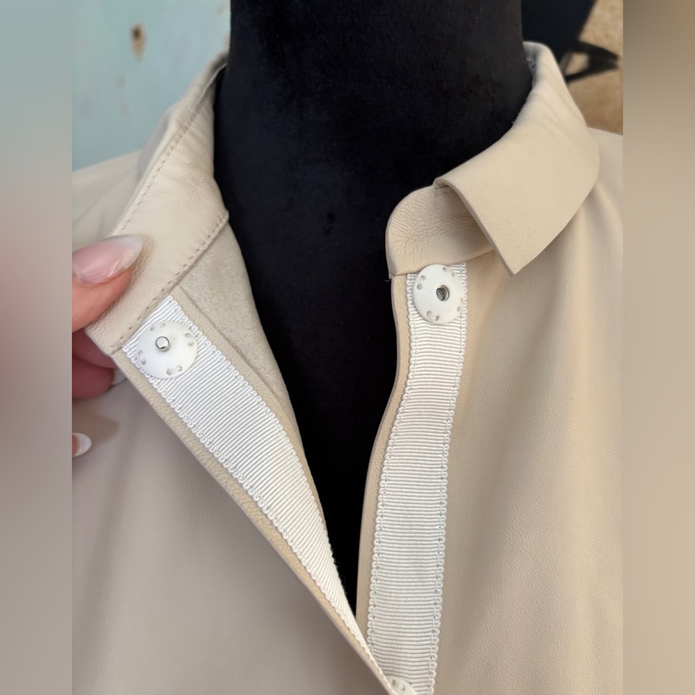Lafayette 148 Lambskin Leather Snap Front Shirt